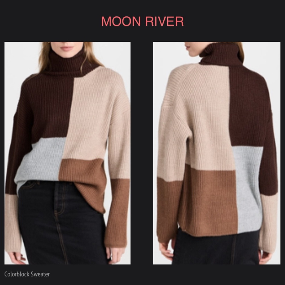 MOON RIVER Turtleneck Long Sleeve Colorblock Sweater